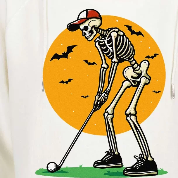 Halloween Golf Skeleton Golfer Funny Halloween Golfing Gift Womens Funnel Neck Pullover Hood