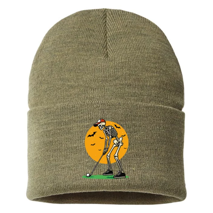 Halloween Golf Skeleton Golfer Funny Halloween Golfing Gift Sustainable Knit Beanie