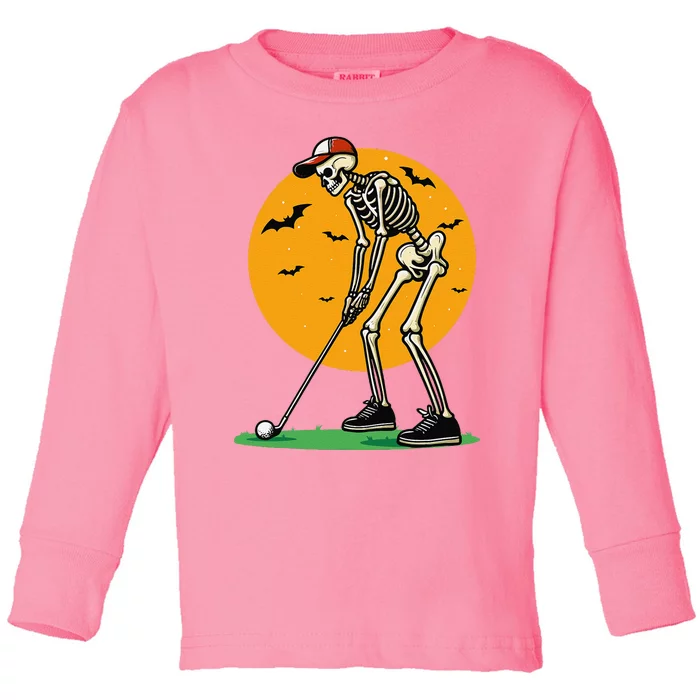 Halloween Golf Skeleton Golfer Funny Halloween Golfing Gift Toddler Long Sleeve Shirt