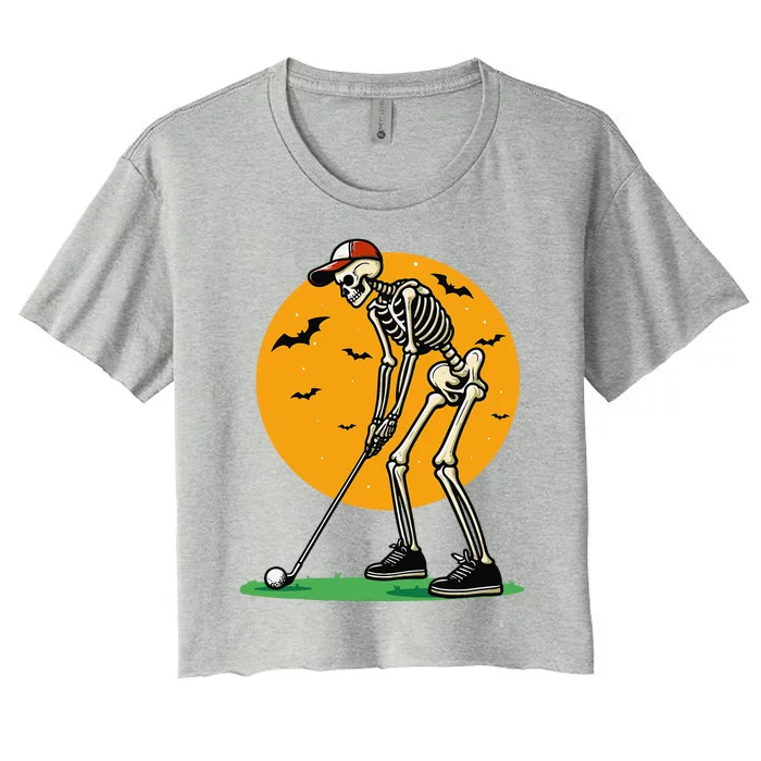 Halloween Golf Skeleton Golfer Funny Halloween Golfing Gift Women's Crop Top Tee