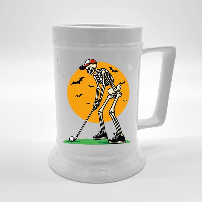 Halloween Golf Skeleton Golfer Funny Halloween Golfing Gift Front & Back Beer Stein