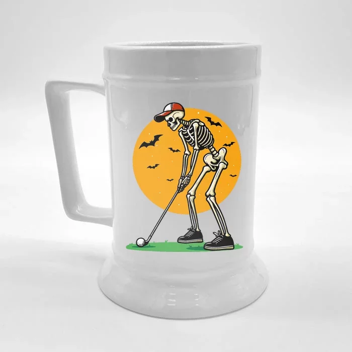 Halloween Golf Skeleton Golfer Funny Halloween Golfing Gift Front & Back Beer Stein