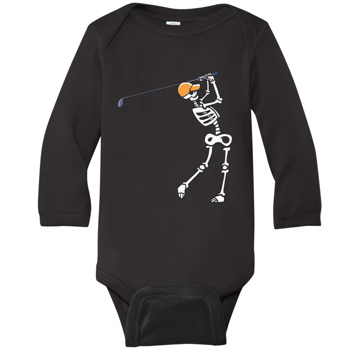 Halloween Golfer Skeleton Funny Golfing Gift Baby Long Sleeve Bodysuit