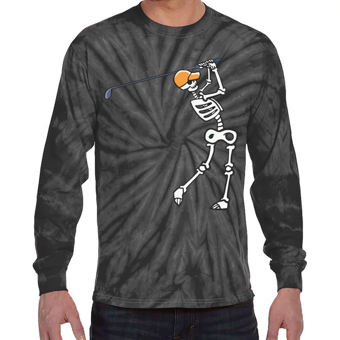 Halloween Golfer Skeleton Funny Golfing Gift Tie-Dye Long Sleeve Shirt