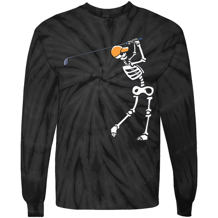 Halloween Golfer Skeleton Funny Golfing Gift Tie-Dye Long Sleeve Shirt