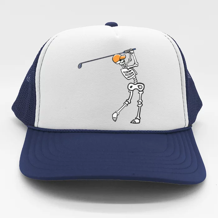 Halloween Golfer Skeleton Funny Golfing Gift Trucker Hat