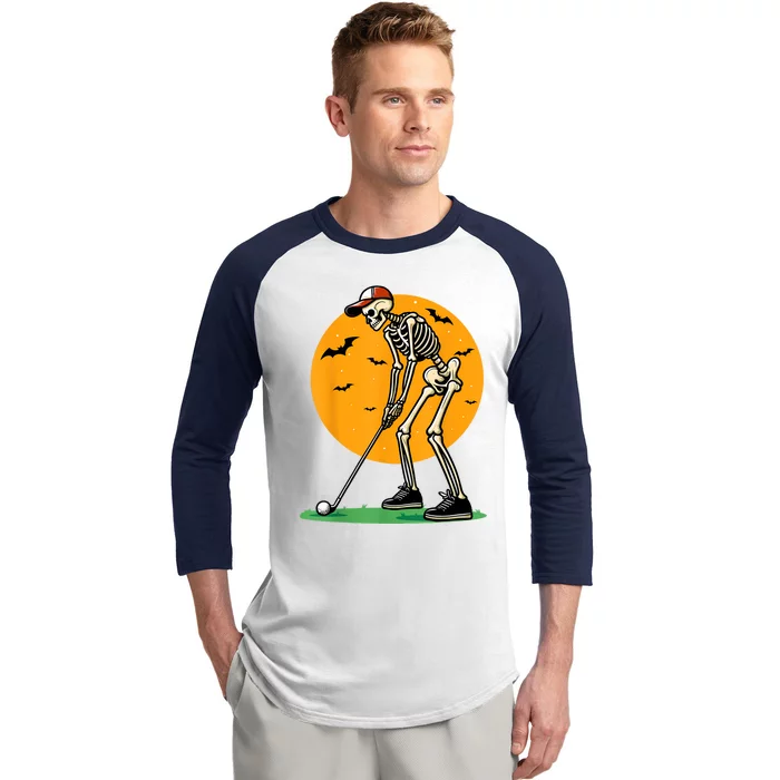 Halloween Golf Skeleton Golfer Funny Halloween Golfing Baseball Sleeve Shirt