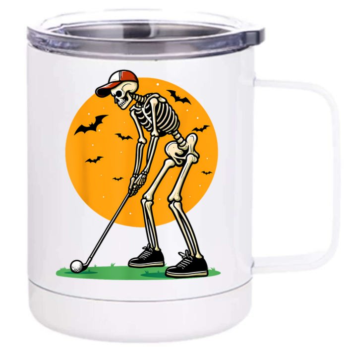 Halloween Golf Skeleton Golfer Funny Halloween Golfing Front & Back 12oz Stainless Steel Tumbler Cup