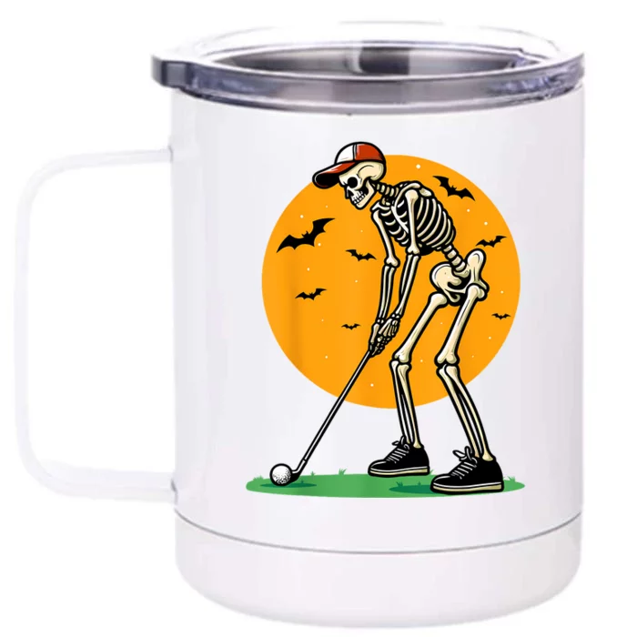 Halloween Golf Skeleton Golfer Funny Halloween Golfing Front & Back 12oz Stainless Steel Tumbler Cup