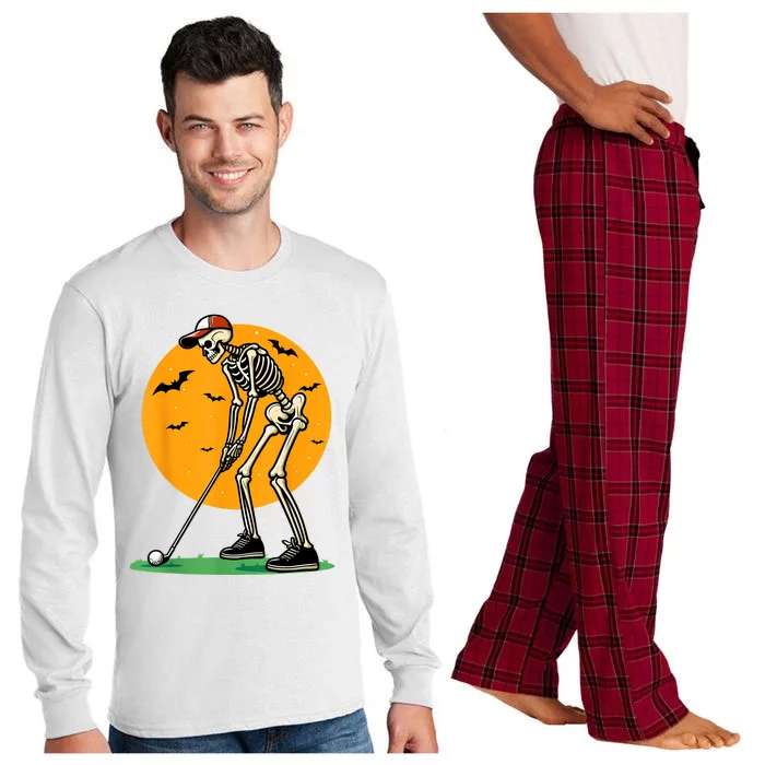 Halloween Golf Skeleton Golfer Funny Halloween Golfing Long Sleeve Pajama Set