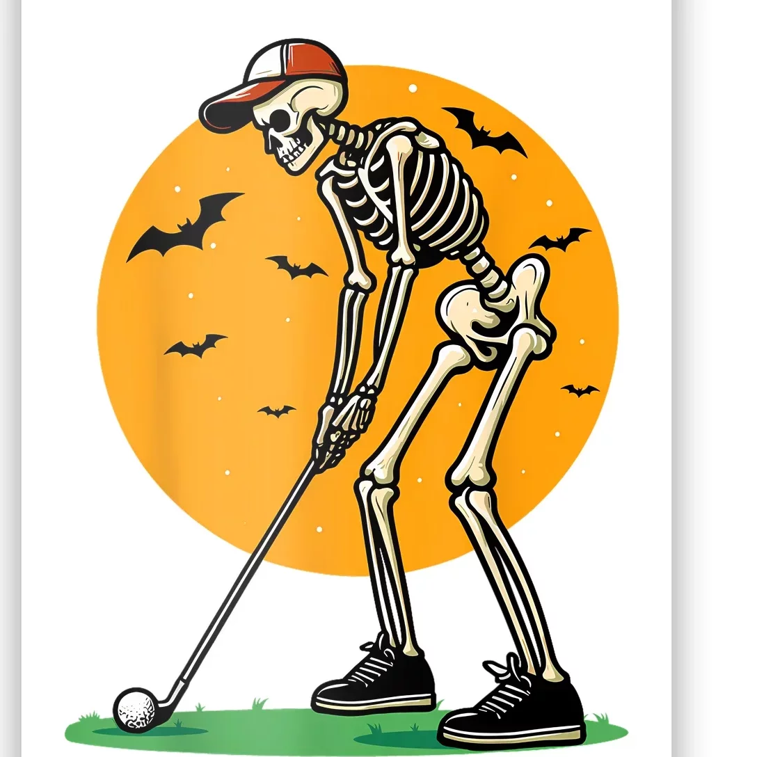 Halloween Golf Skeleton Golfer Funny Halloween Golfing Poster