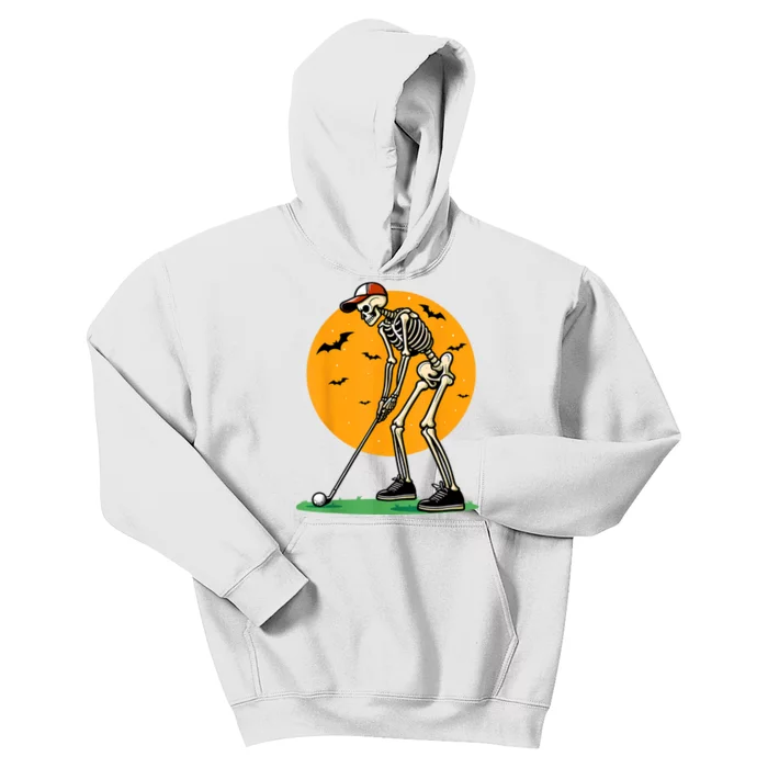 Halloween Golf Skeleton Golfer Funny Halloween Golfing Kids Hoodie