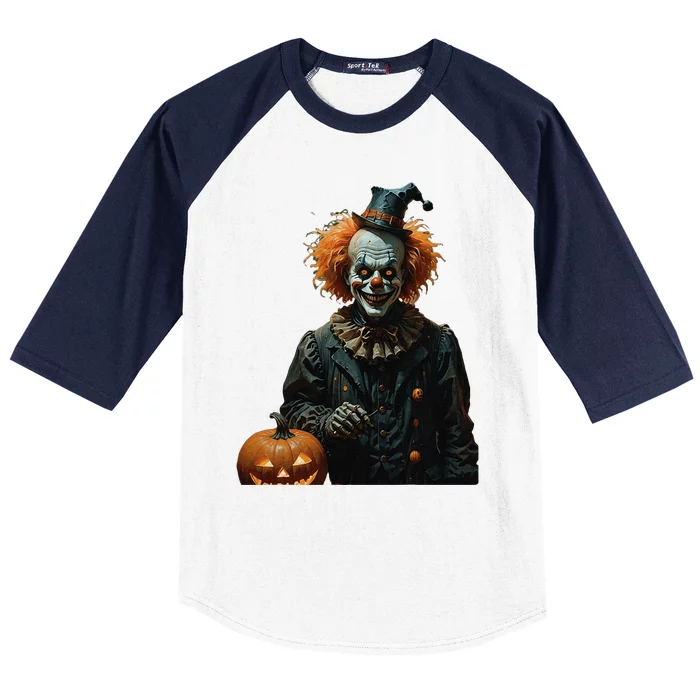 Halloween Gothic Skeleton Clown With Jack O Lanterns Cut Out Baseball Sleeve Shirt