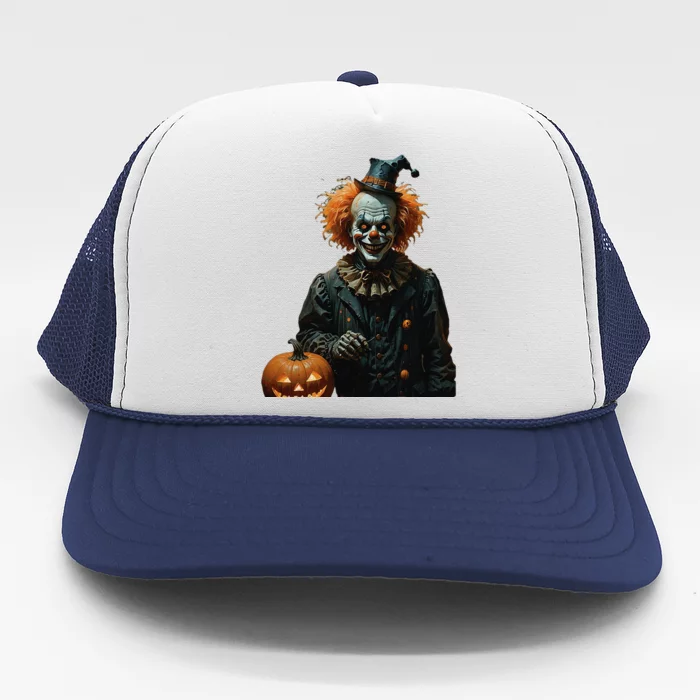 Halloween Gothic Skeleton Clown With Jack O Lanterns Cut Out Trucker Hat