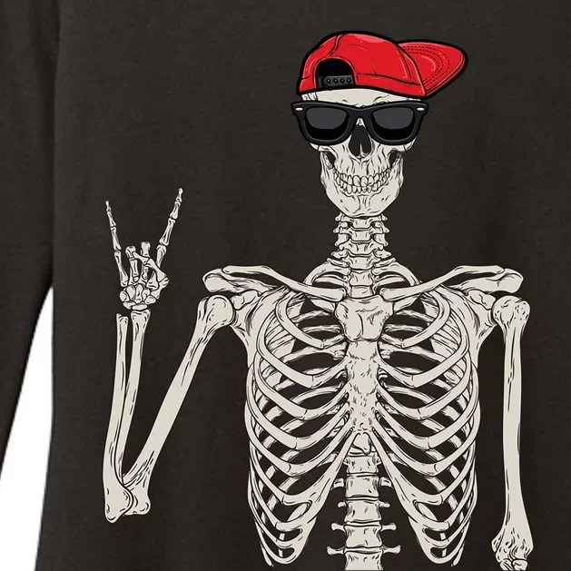 Halloween Gift Skeleton Rock On Hand Skeleton Great Gift Womens CVC Long Sleeve Shirt