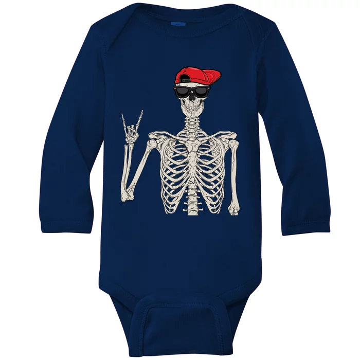 Halloween Gift Skeleton Rock On Hand Skeleton Great Gift Baby Long Sleeve Bodysuit