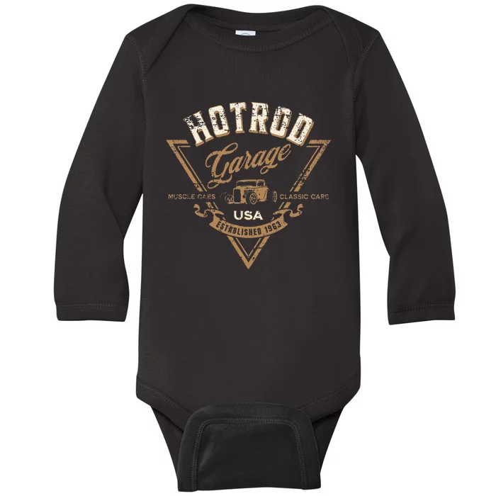 Hotrod Garage Usa Classic Car Hotrod Distressed Baby Long Sleeve Bodysuit