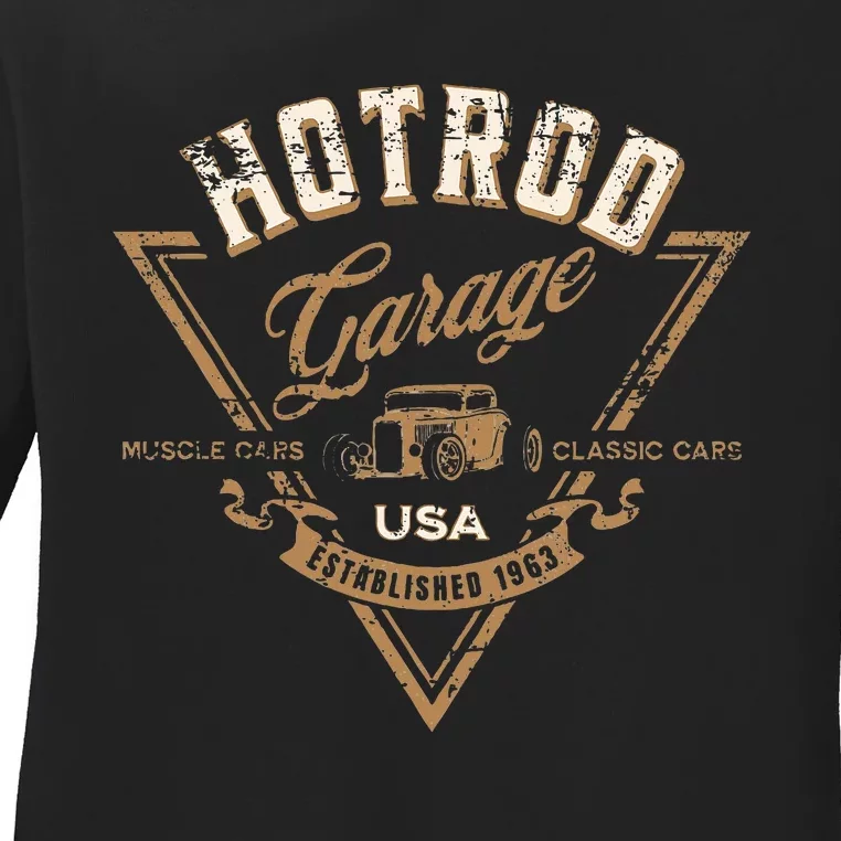 Hotrod Garage Usa Classic Car Hotrod Distressed Ladies Long Sleeve Shirt