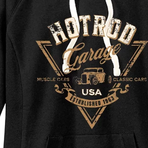 Hotrod Garage Usa Classic Car Hotrod Distressed Design Women's Fleece Hoodie