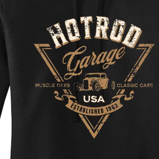 Hotrod Garage Usa Classic Car Hotrod Distressed Design Women's Pullover Hoodie