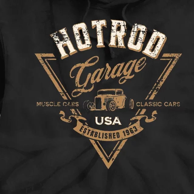 Hotrod Garage Usa Classic Car Hotrod Distressed Design Tie Dye Hoodie