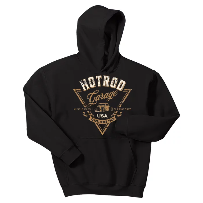 Hotrod Garage Usa Classic Car Hotrod Distressed Design Kids Hoodie