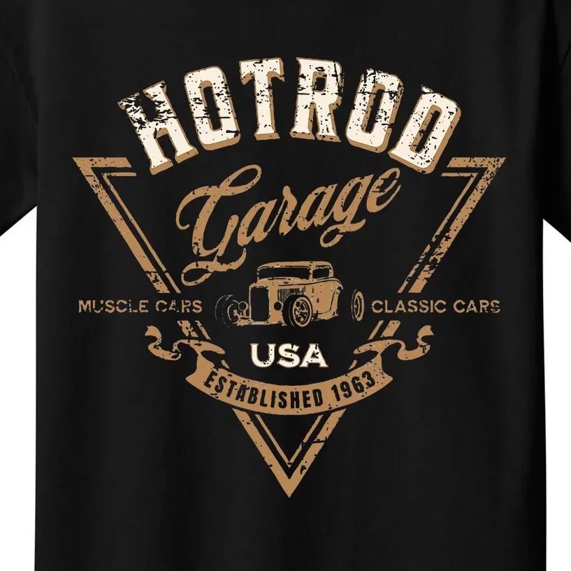 Hotrod Garage Usa Classic Car Hotrod Distressed Design Kids T-Shirt