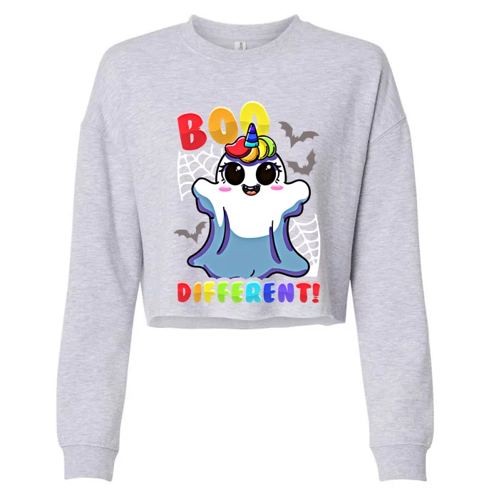 Halloween Ghost Unicorn Boo Different Autism Lgbt Ghost Gift Cropped Pullover Crew