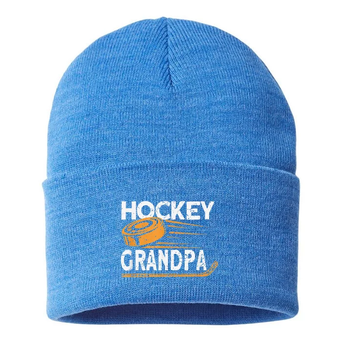 Hockey Grandpa Vintage Hockey Player Ice Hockey Sustainable Knit Beanie