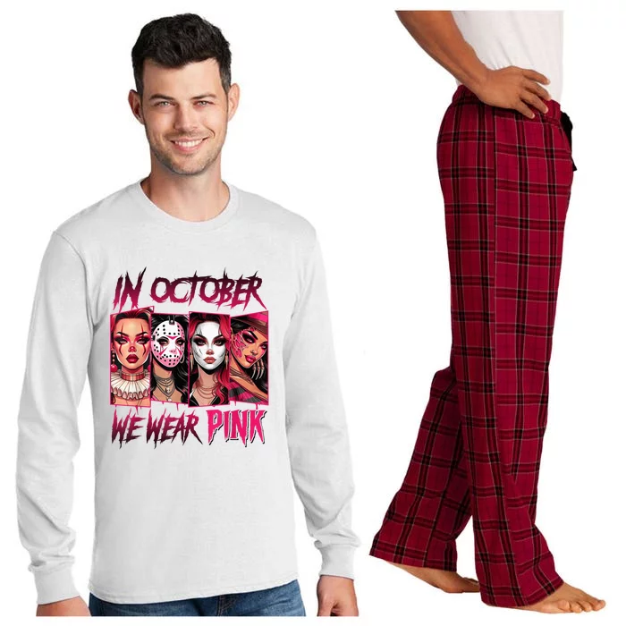 Horror Girl We Wear P.I.N.K In October Breast Cancer Awareness Long Sleeve Pajama Set