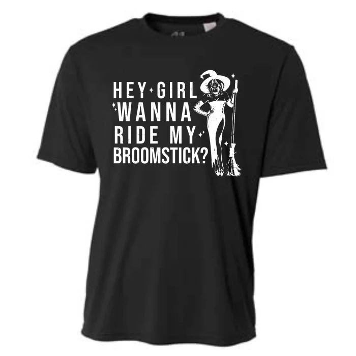 Hey Girl Wanna Ride My Broomstick Funny Witch Cooling Performance Crew T-Shirt