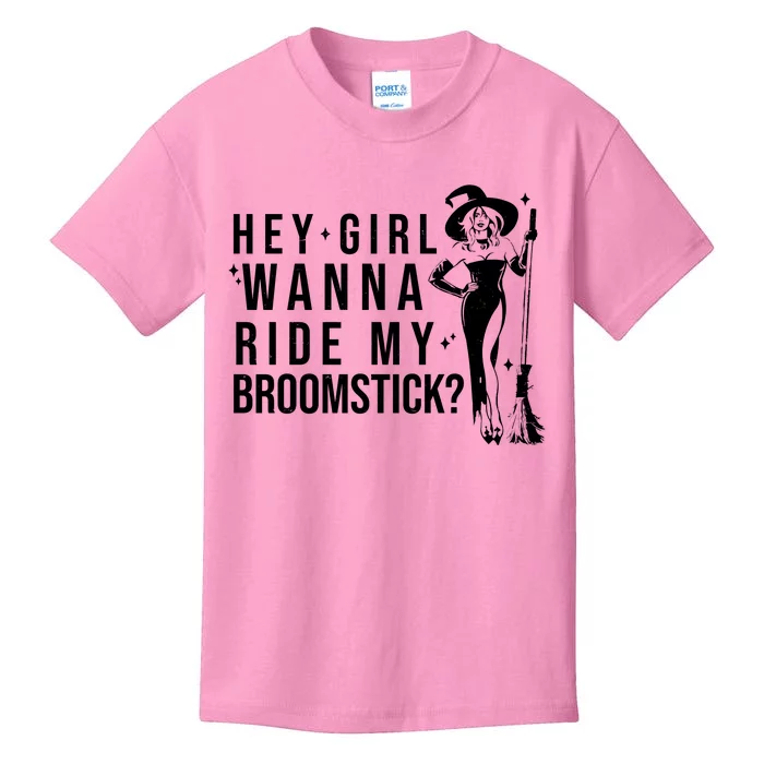 Hey Girl Wanna Ride My Broomstick Funny Witch Kids T-Shirt