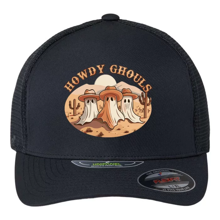 Howdy Ghouls Western Halloween Cowboy Ghost Flexfit Unipanel Trucker Cap