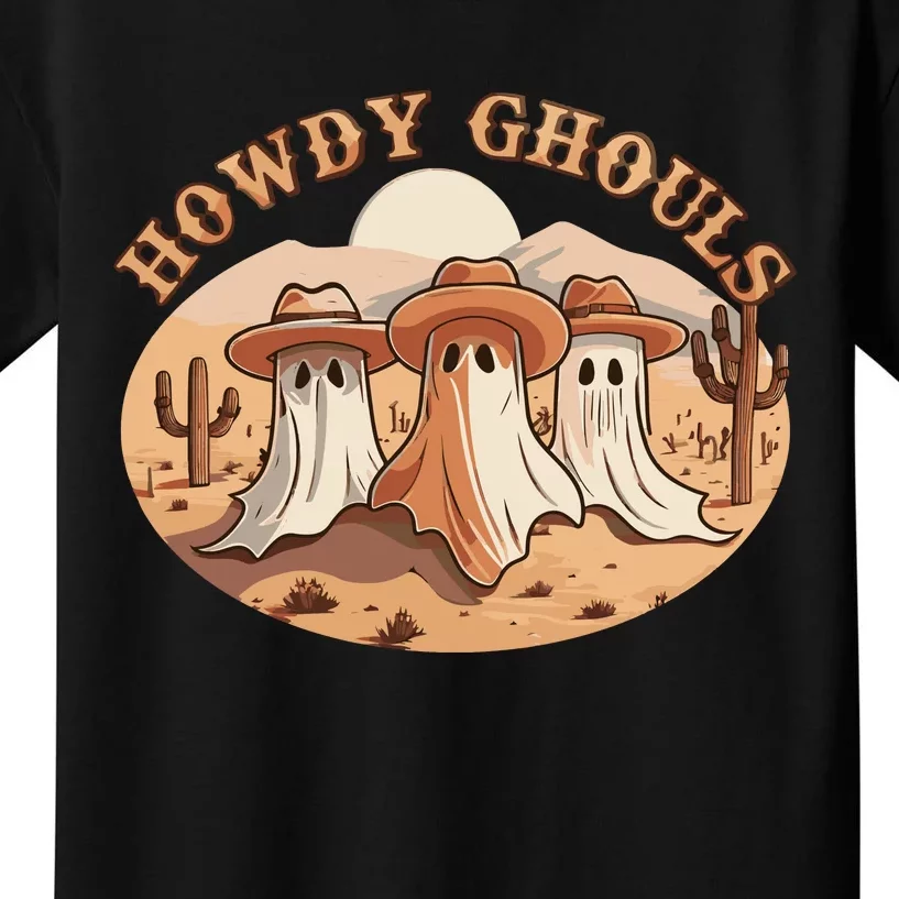 Howdy Ghouls Western Halloween Cowboy Ghost Kids T-Shirt