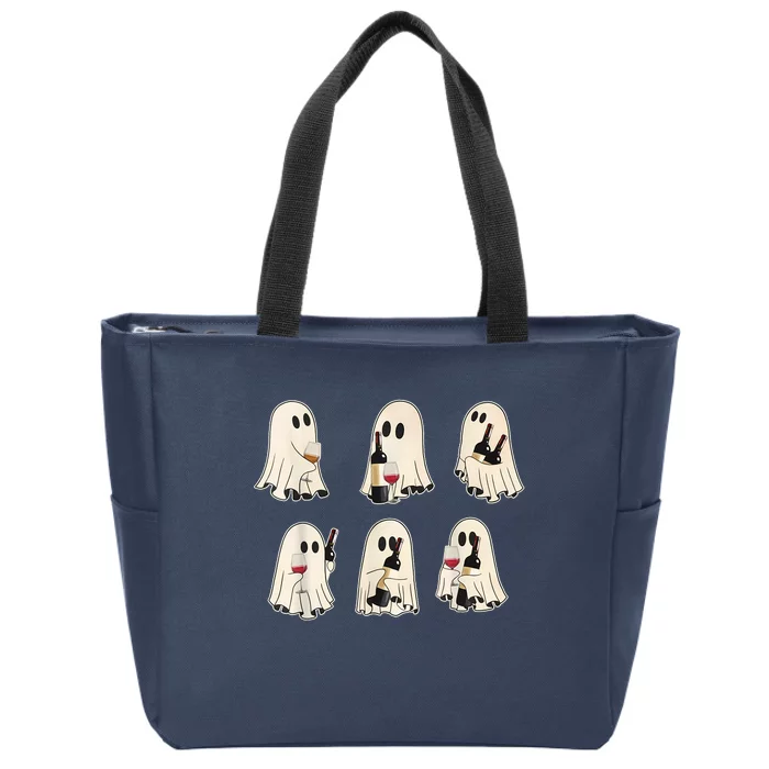 Halloween Ghost Wine Ghost Cute Lace Ghost Halloween Ghost Wine Zip Tote Bag