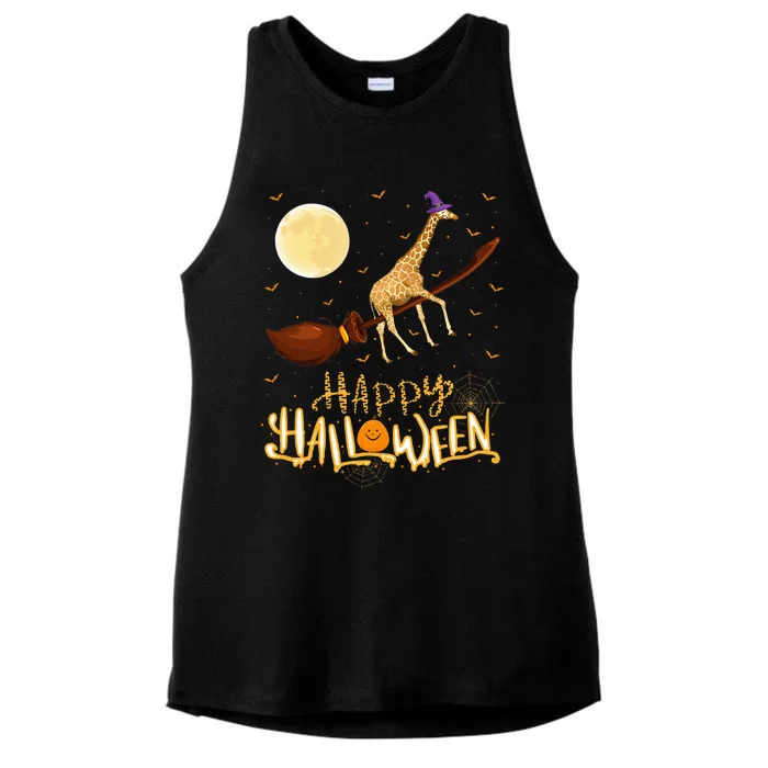 Hilarious Giraffe Witch Ride Halloween Costume Ladies Tri-Blend Wicking Tank