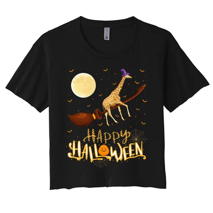 Hilarious Giraffe Witch Ride Halloween Costume Women's Crop Top Tee