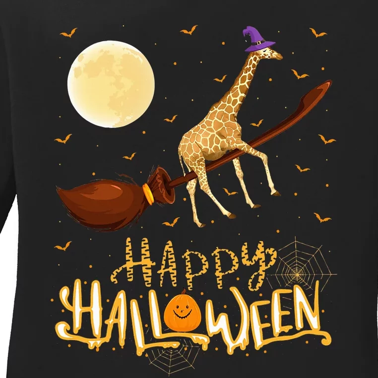 Hilarious Giraffe Witch Ride Halloween Costume Ladies Long Sleeve Shirt