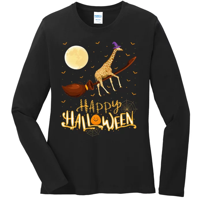 Hilarious Giraffe Witch Ride Halloween Costume Ladies Long Sleeve Shirt