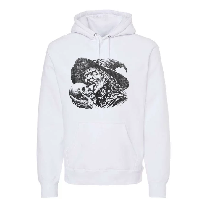 Halloween Granny Witch Licking Skull Funny Grandma Witches Premium Hoodie