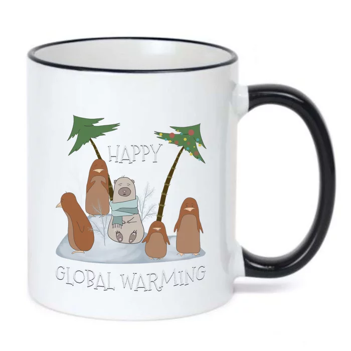 Happy Global Warming Gift Penguins And Bear Retro Climate Change Cute Gift Black Color Changing Mug