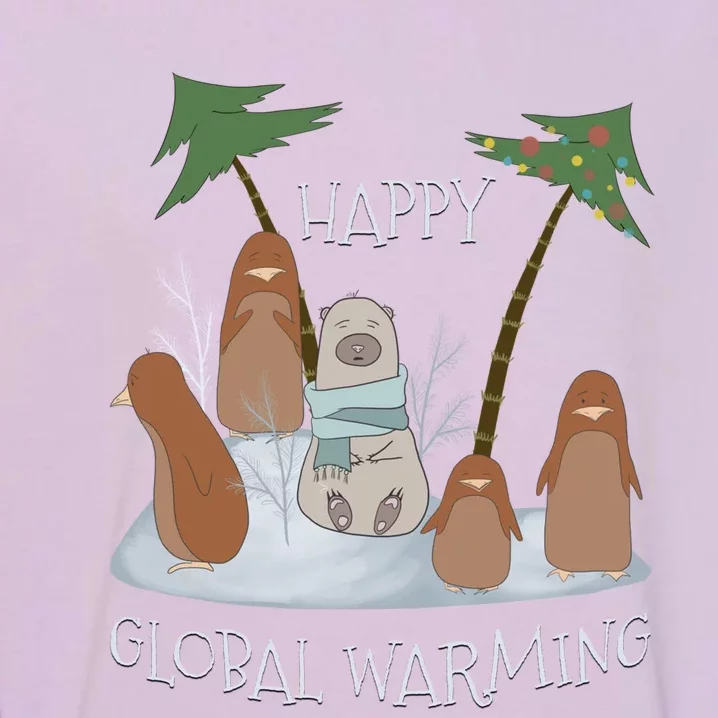 Happy Global Warming Gift Penguins And Bear Retro Climate Change Cute Gift Garment-Dyed Sweatshirt