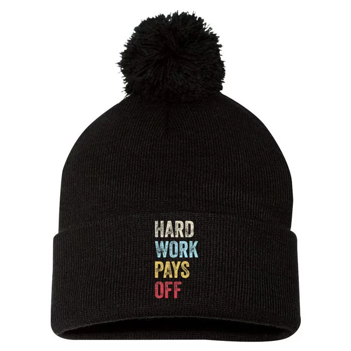 HWPO Gym Workout Motivational Quote Hard Work Pays Off Pom Pom 12in Knit Beanie