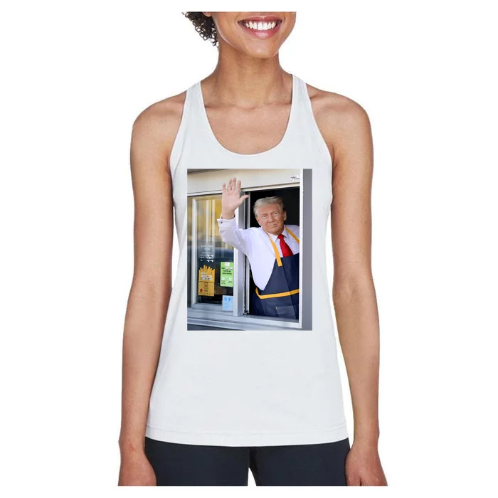 Hi Get Your Burger Donald Trump Cooks Fries Worker Women's Racerback Tank