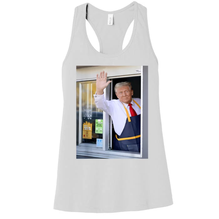 Hi Get Your Burger Donald Trump Cooks Fries Worker Women's Racerback Tank