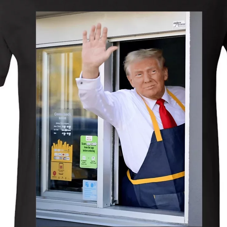 Hi Get Your Burger Donald Trump Cooks Fries Worker V-Neck T-Shirt