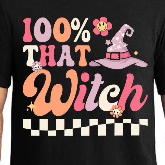 Happy Halloween 100 Percent That Witch Retro Groovy Great Gift Pajama Set