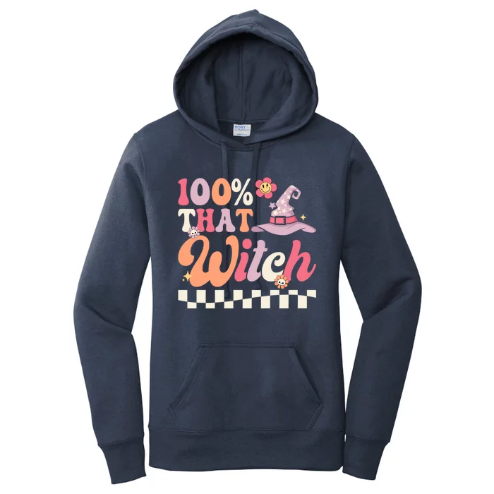 Happy Halloween 100 Percent That Witch Retro Groovy Great Gift Women's Pullover Hoodie