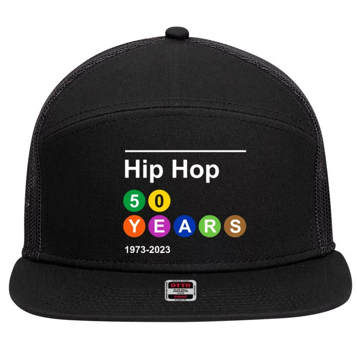 Hip Hop 50 Years 1973 2023 7 Panel Mesh Trucker Snapback Hat