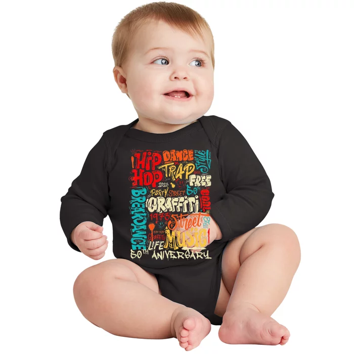 Hip Hop 50 Years Of Old School Graffiti Old School Retro Baby Long Sleeve Bodysuit